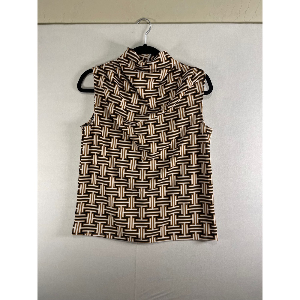 Express Womens Brown Geometric Cowl Neck Sleeveless Blouse Size S Back Zip D106